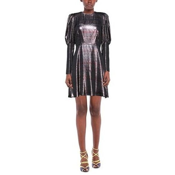 Black Coral NWT Waist Fitted Metallic Stripe Dress in Purple Size IT 44/US 8 - Picture 4 of 10